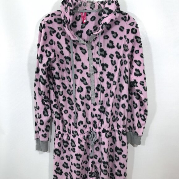Pink Animal Print Fleece Footed Pajamas Hooded Women S, Jennifer Moore Jenni - Picture 3 of 12